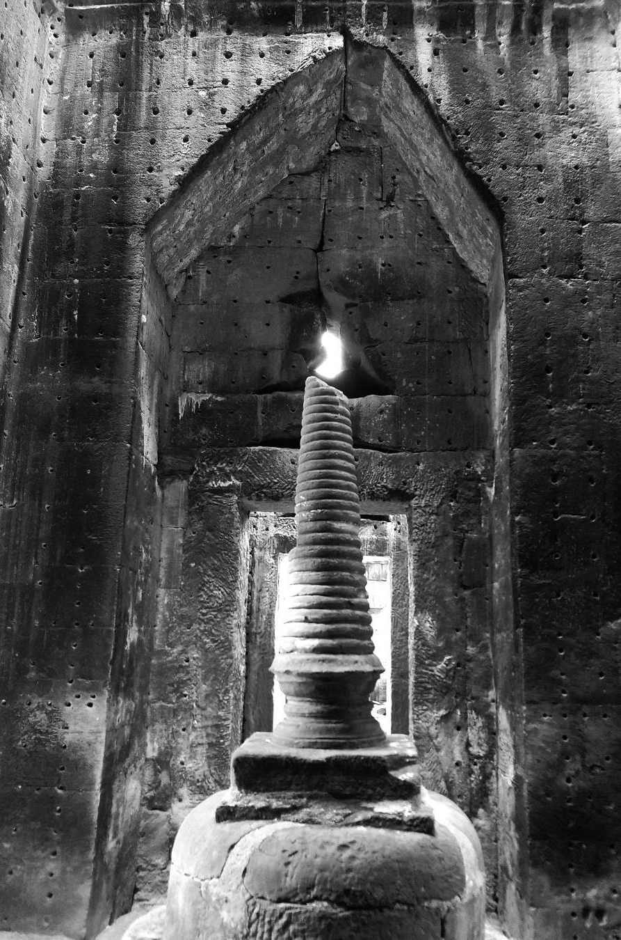 A stone structure lit from within