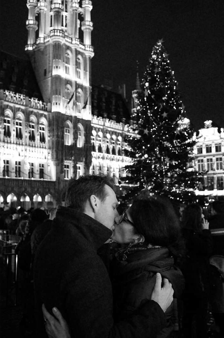 A city square at night